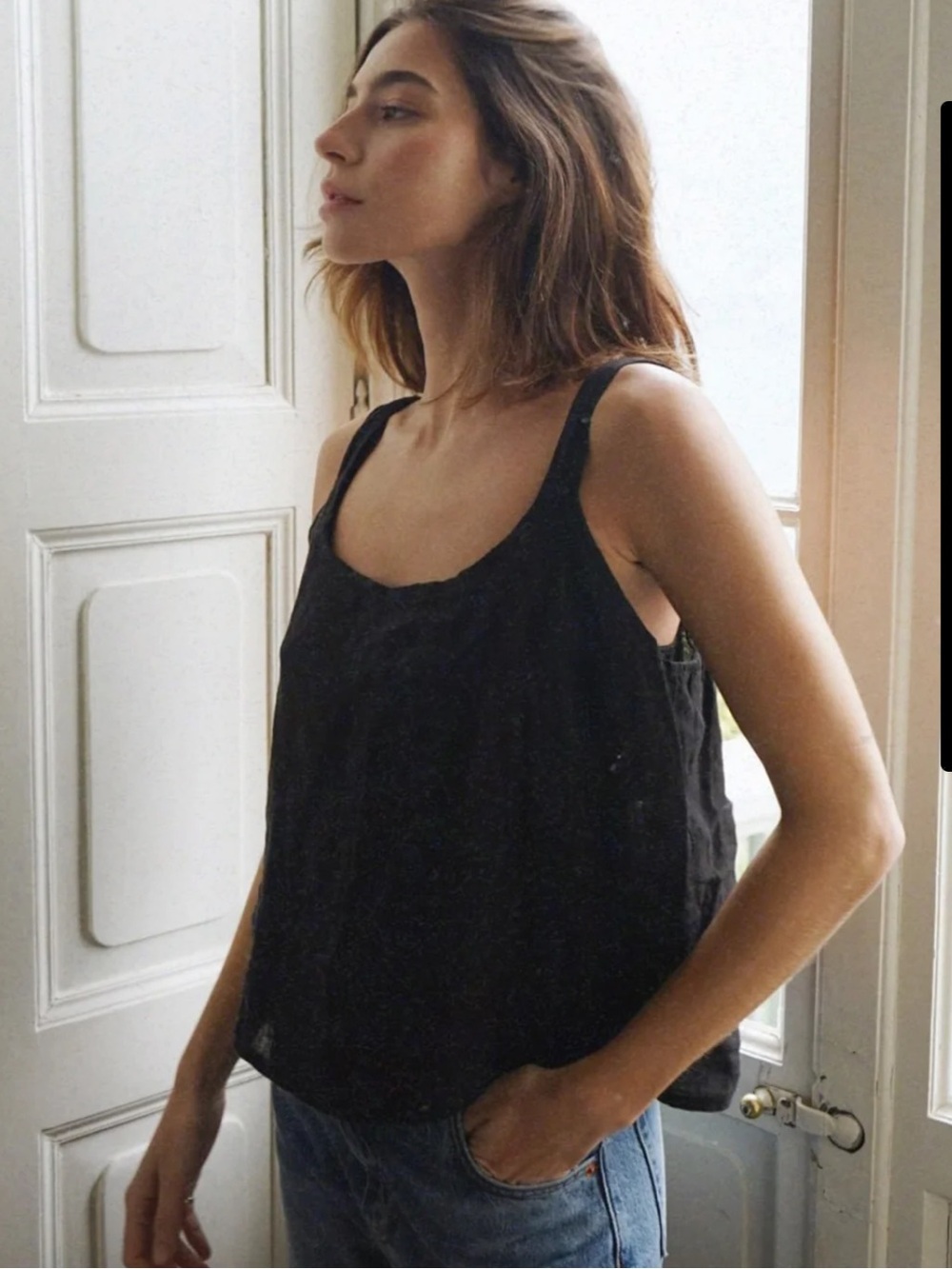 Beachwood Baby Playa Top O/S Linen Black Oversize Coastal Quiet Luxury Beachy
